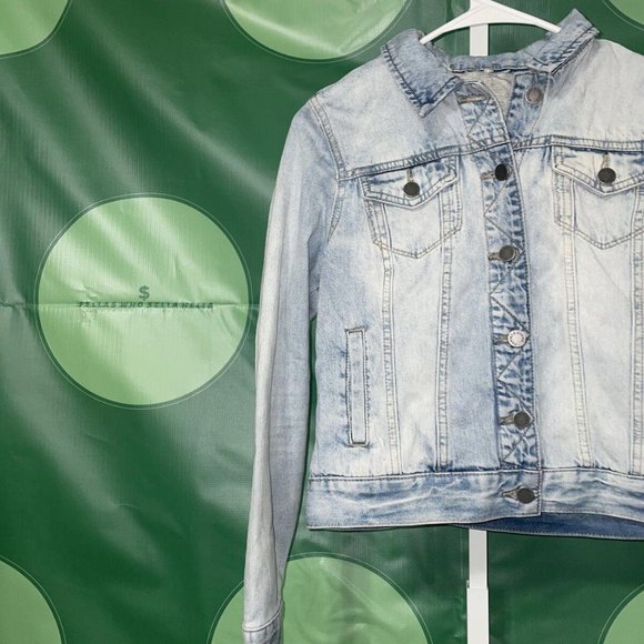 MARKET & SPRUCE Carlin French Terry Hood Denim Jacket in LIGHT BLUE sz S - NWT - Picture 5 of 10